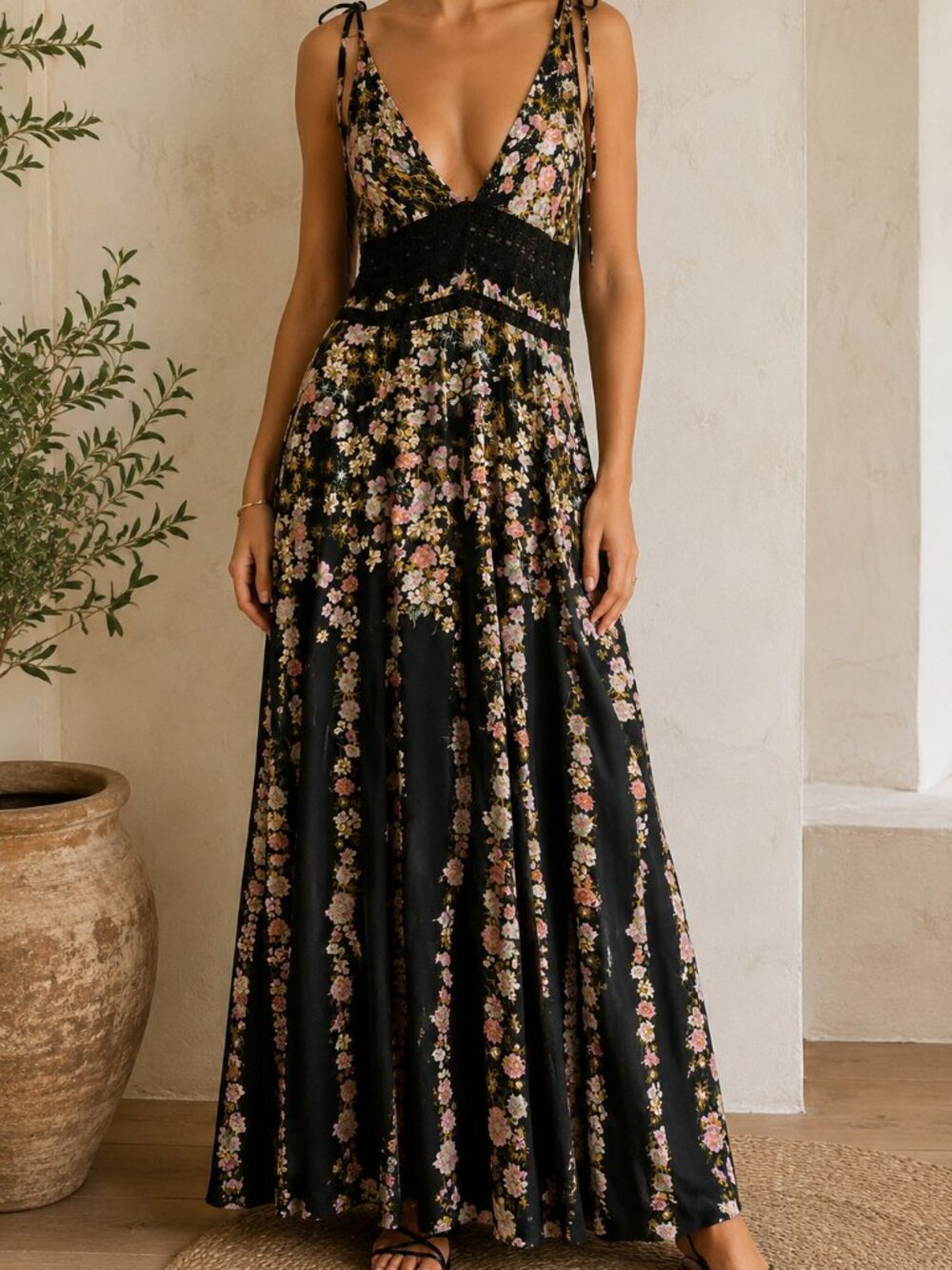 Free People Black Floral Maxi Dress